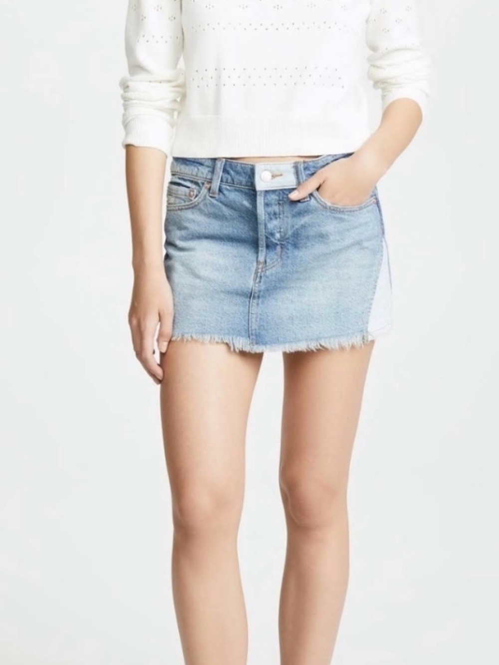 We The Free Denim Mini Skirt with Contrast Side Insets - Blue